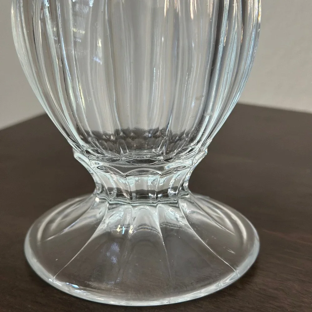 Clear Depression Glass Footed Vase‎ Frosted Floral Pedestal Base Table Decor